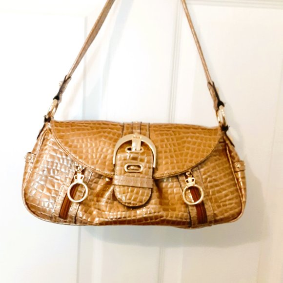 Kathy Van Zeeland Shoulder Bag. Gold Alligator Style Purse Gold Hardware - Picture 1 of 8